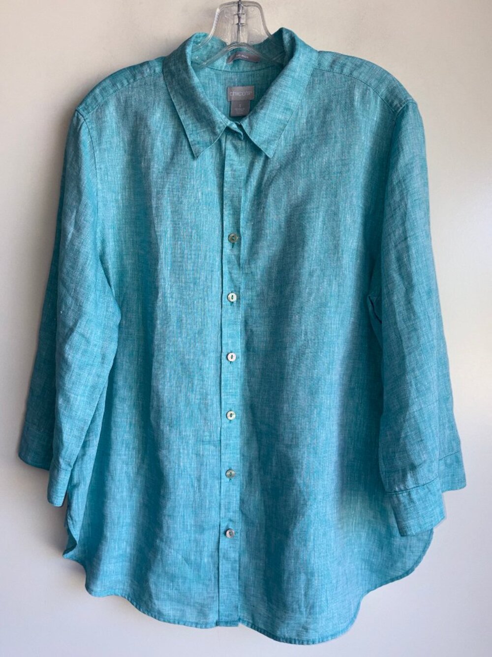 CHICO'S No Iron Linen Blouse Size 3 = US Size 16